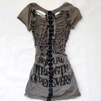 Cross Print Hollow-Out Tee