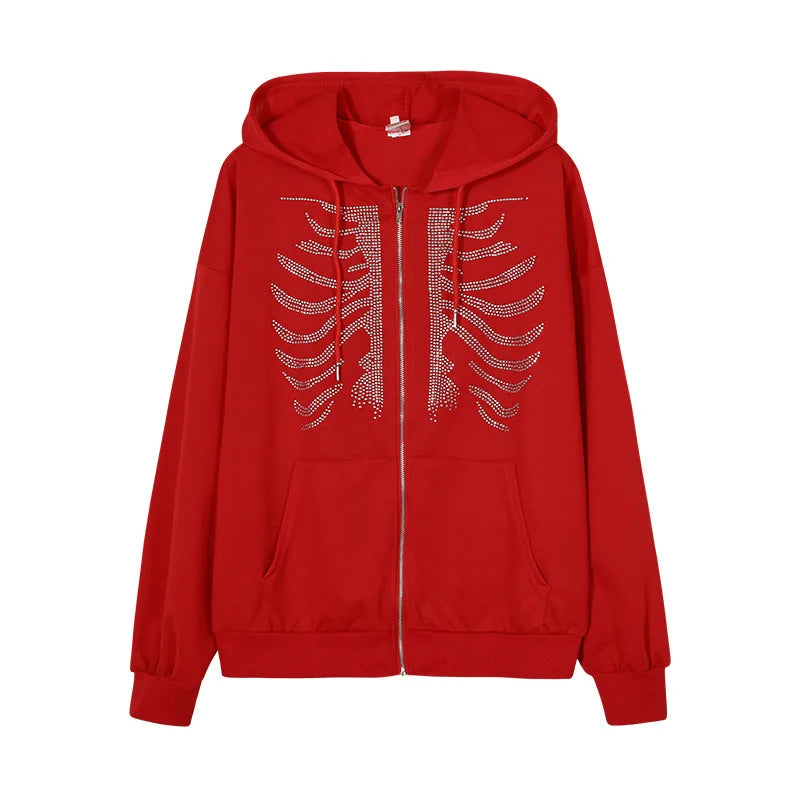 Skeleton Print Zip-Up Hoodie