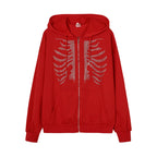 Skeleton Print Zip-Up Hoodie