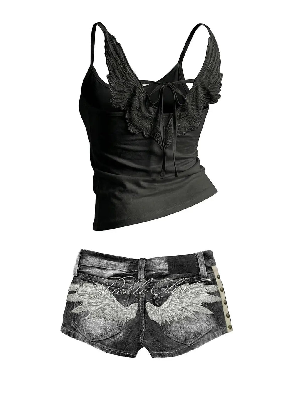 Wing Embroidered Denim Shorts
