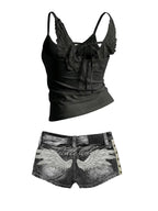 Wing Embroidered Denim Shorts