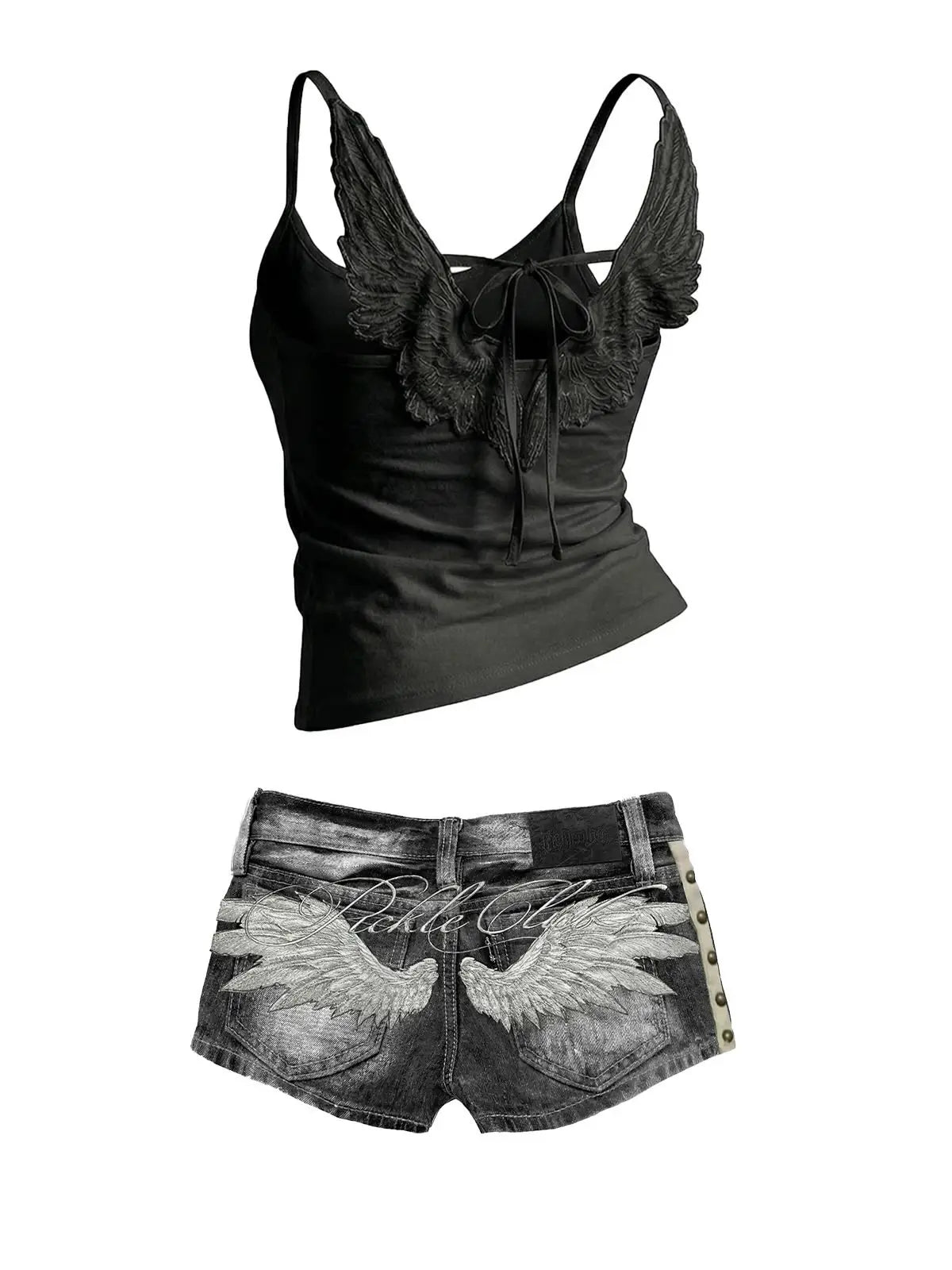 Wing Embroidered Denim Shorts