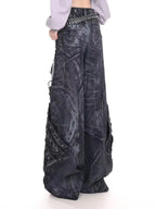 Washed Patchwork Wide-Leg Jeans