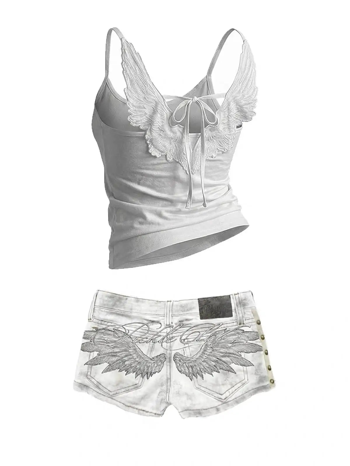 Wing Embroidered Denim Shorts
