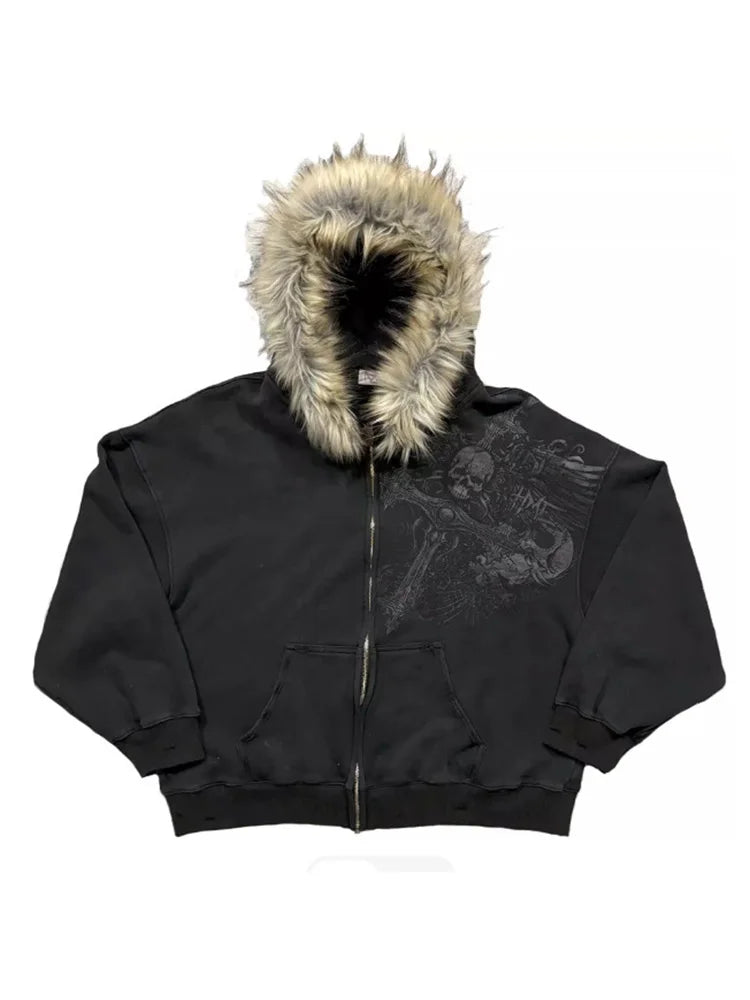 Black Faux Fur Hooded Jacket