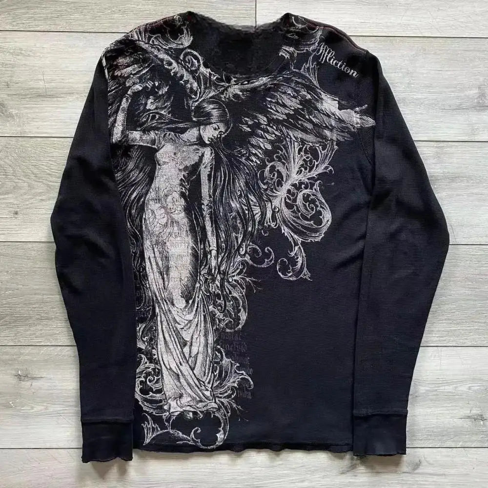 Black Skull Print Long Sleeve Tee