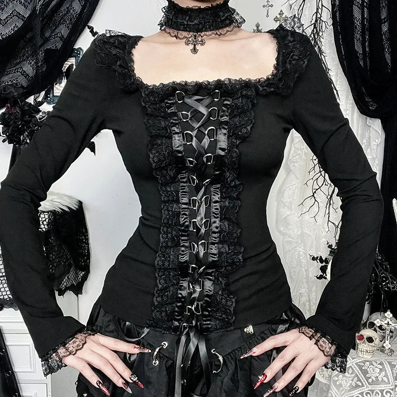 Lace Trim Gothic Top