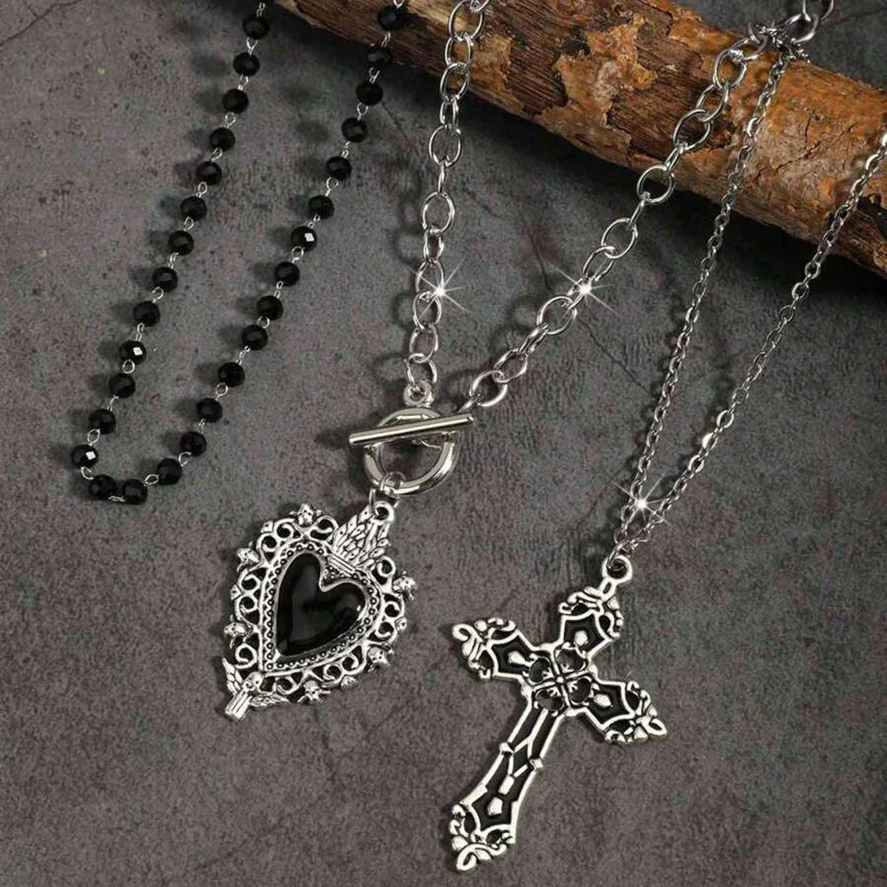 Heart & Cross Necklace Set