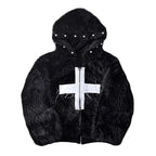 Faux Fur Cross Hooded Coat
