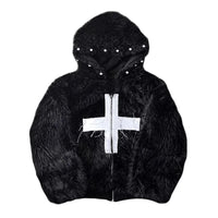 Faux Fur Cross Hooded Coat