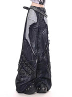 Washed Patchwork Wide-Leg Jeans