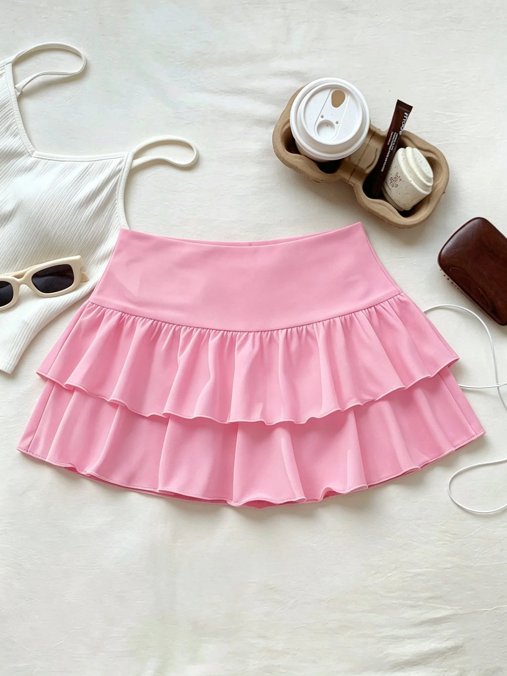 High Waist Ruffle Layered Mini Skirt