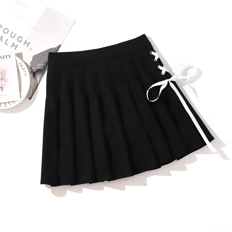 Cross Print Pleated Mini Skirt
