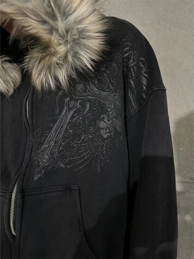 Black Faux Fur Hooded Jacket