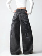 Wing Embroidered Baggy Jeans