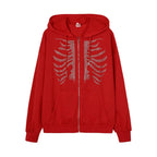 Skeleton Print Zip-Up Hoodie