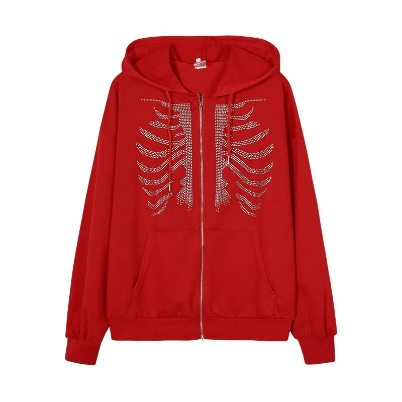 Skeleton Print Zip-Up Hoodie