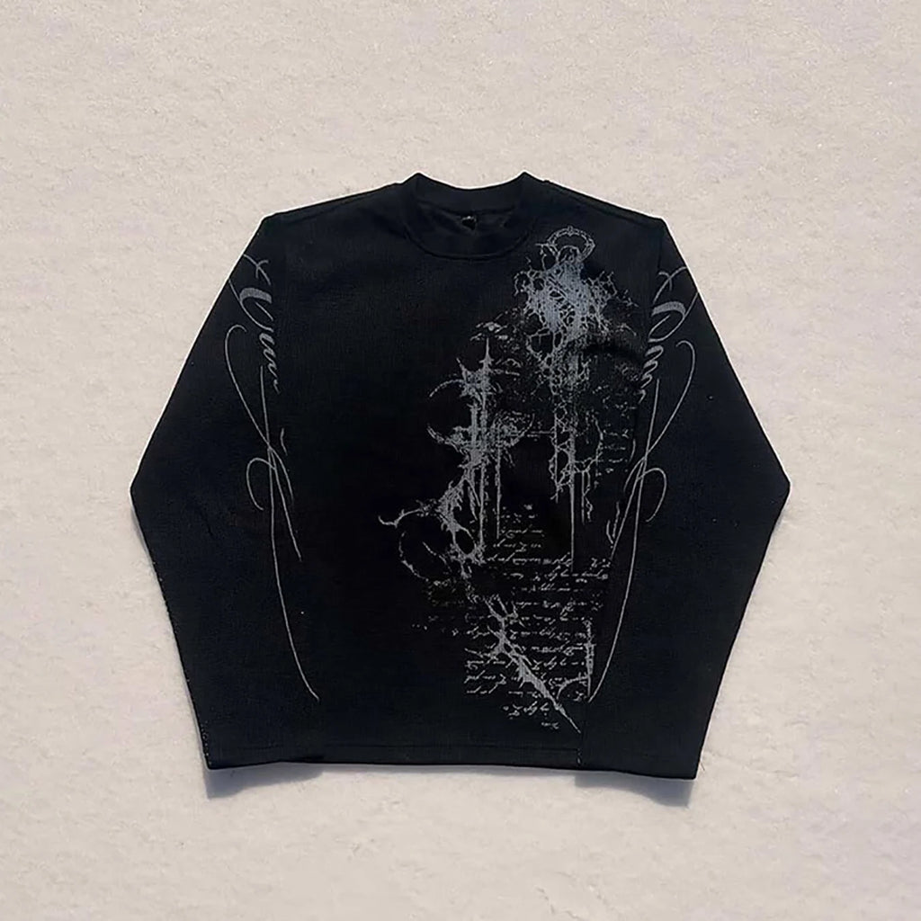 Gothic Print Waffle Long Sleeve Tee