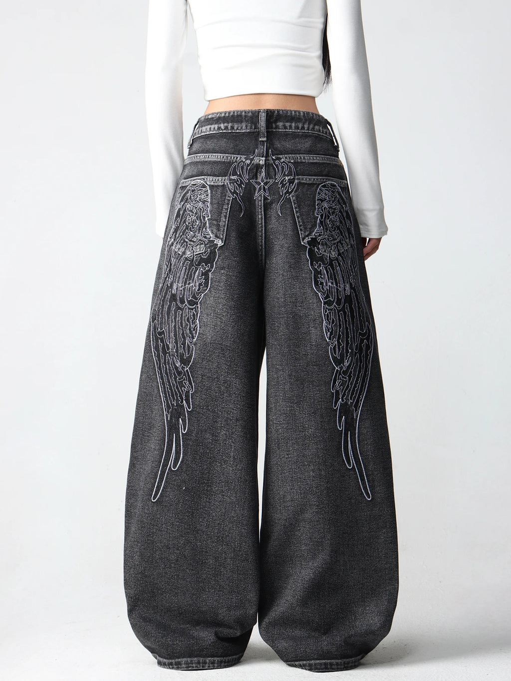 Wing Embroidered Baggy Jeans