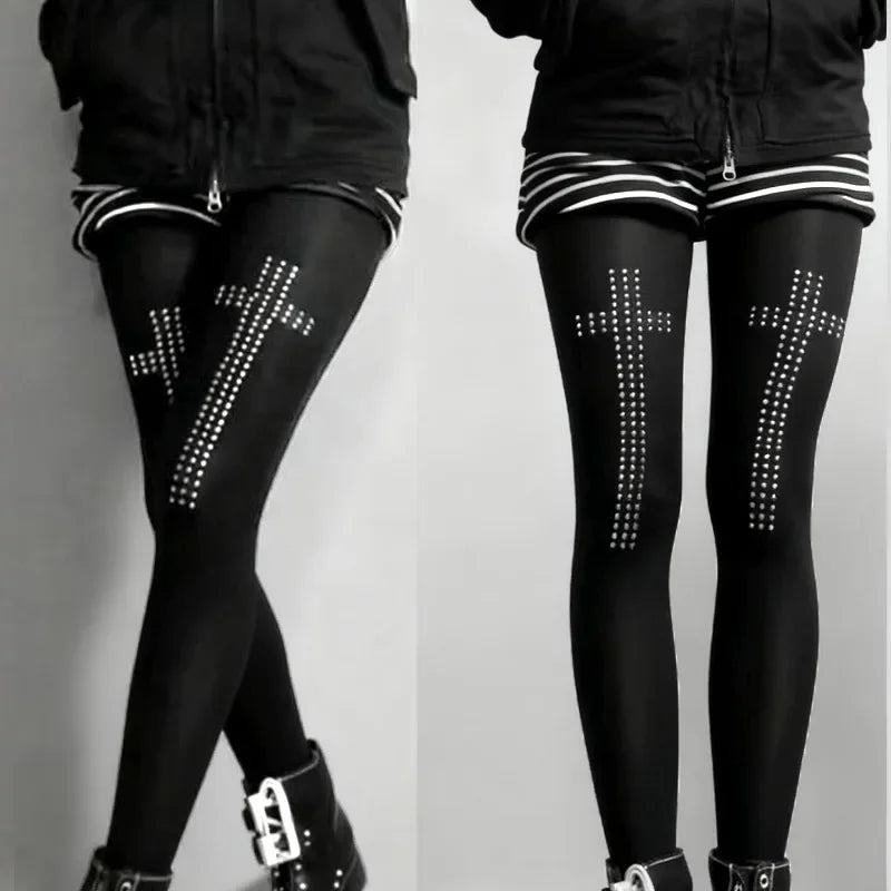Rhinestone Cross Tights