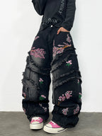 Floral Embroidered Baggy Jeans