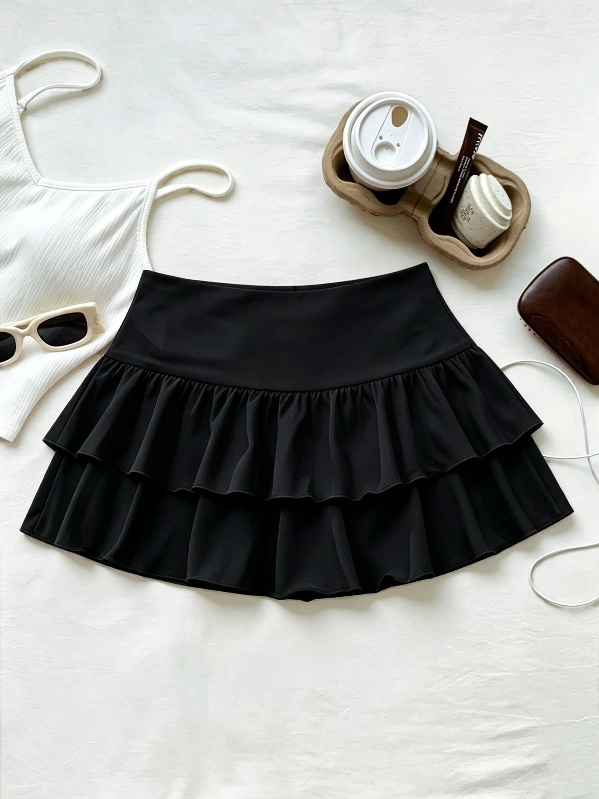 High Waist Ruffle Layered Mini Skirt