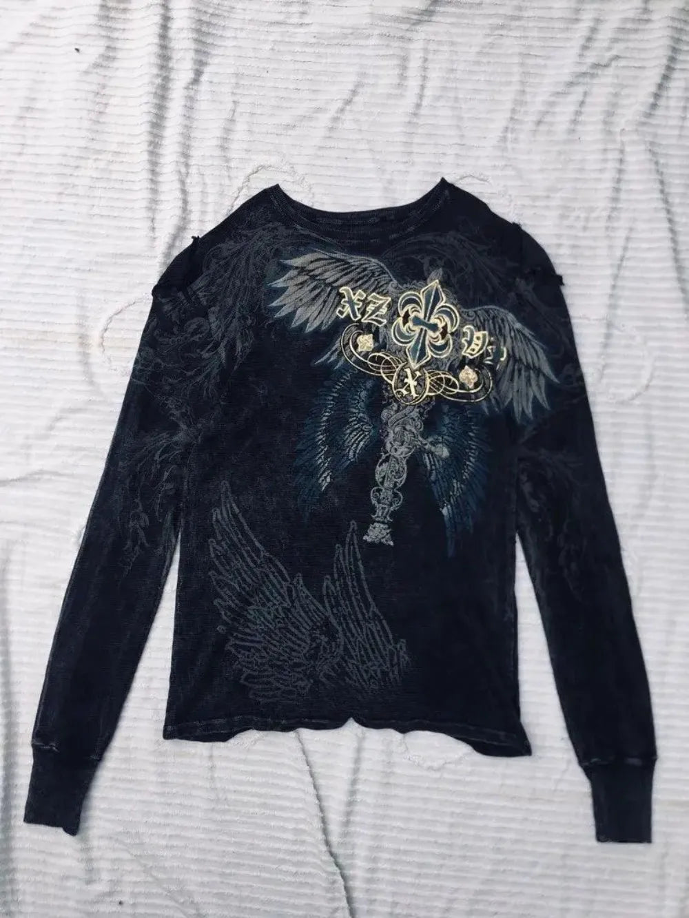 Black Skull Print Long Sleeve Tee