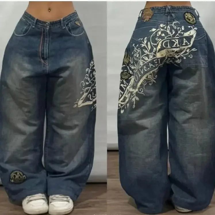 Gothic Embroidery Baggy Jeans