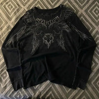 Black Skull Print Long Sleeve Tee