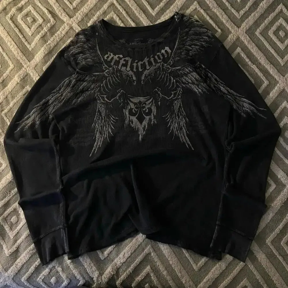 Black Skull Print Long Sleeve Tee