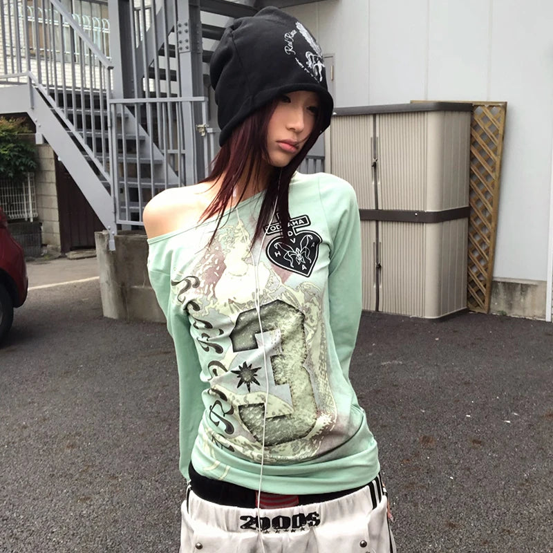 Graphic Print Long Sleeve Top
