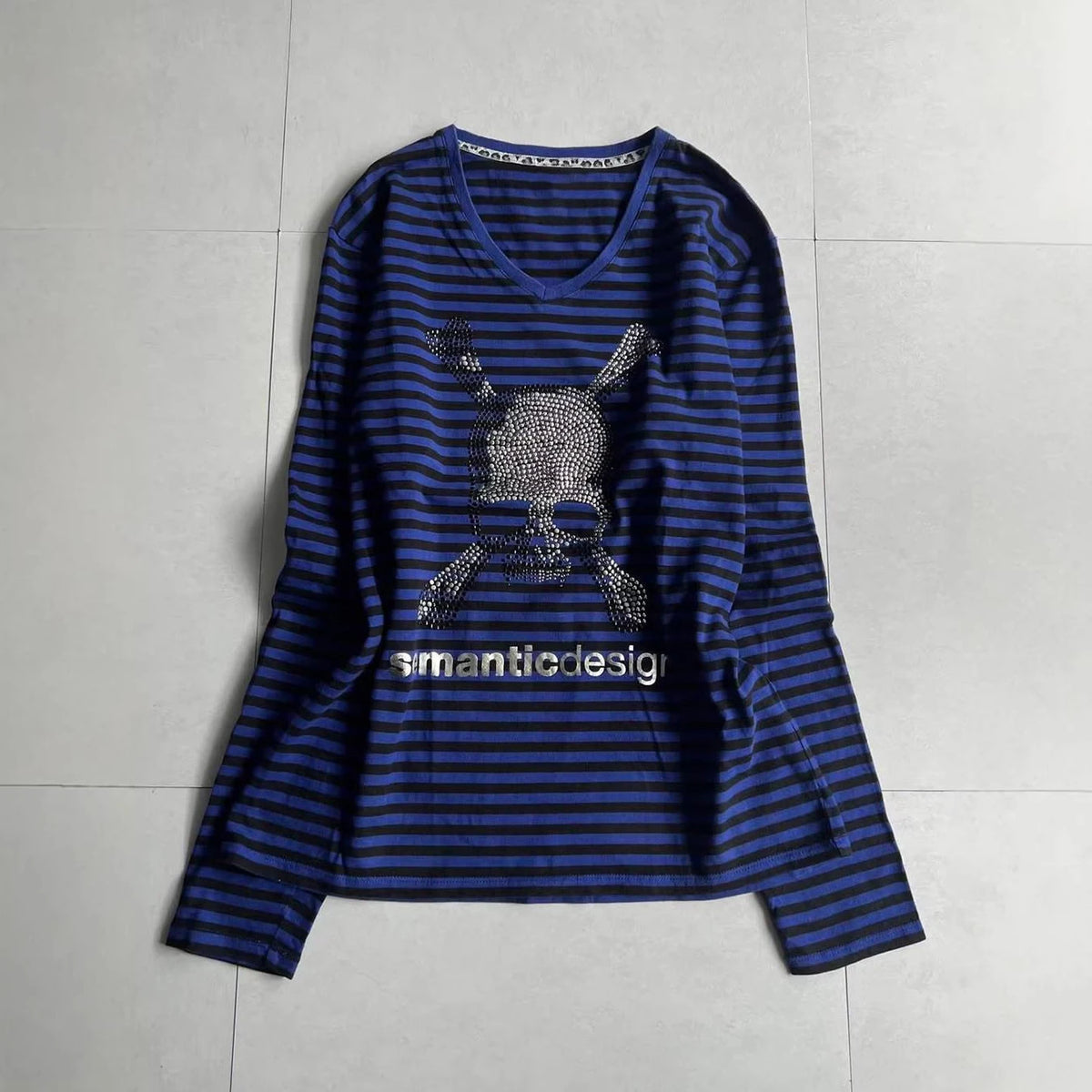 Blue Striped Graphic Sweatshirt
