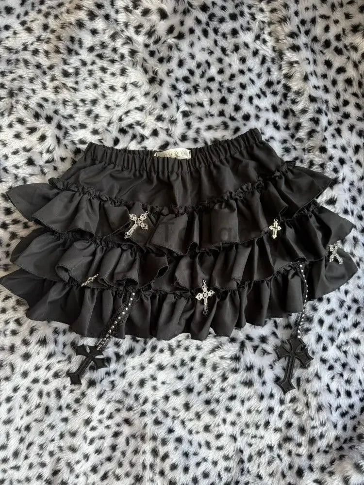 Cross Ruffle Mini Skirt