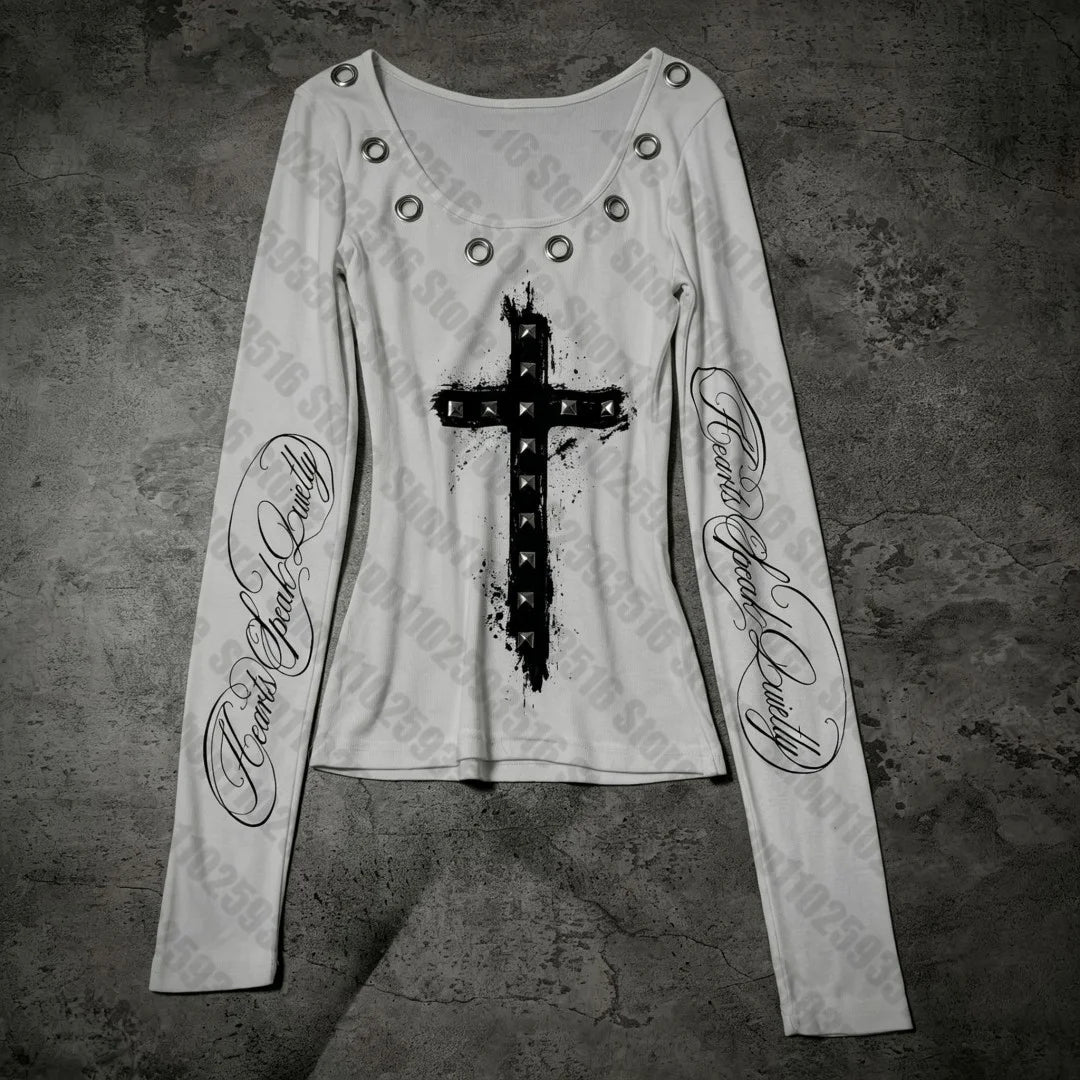 Cross Print Gothic Long Sleeve