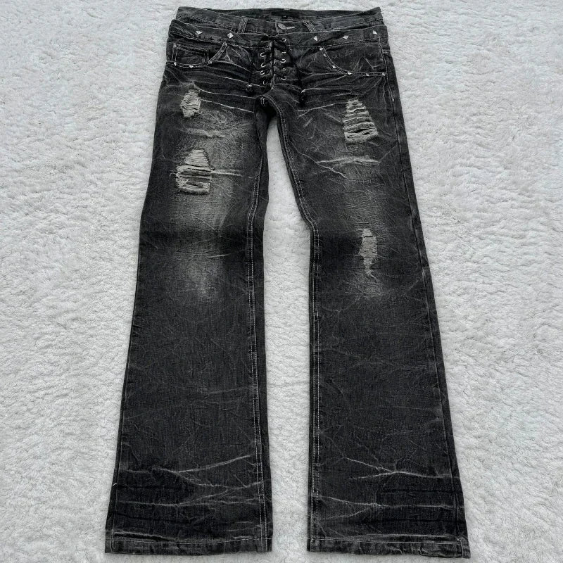 Lace-Up Flare Jeans