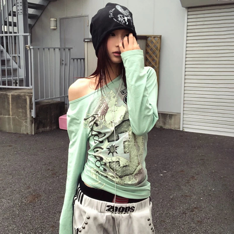 Graphic Print Long Sleeve Top