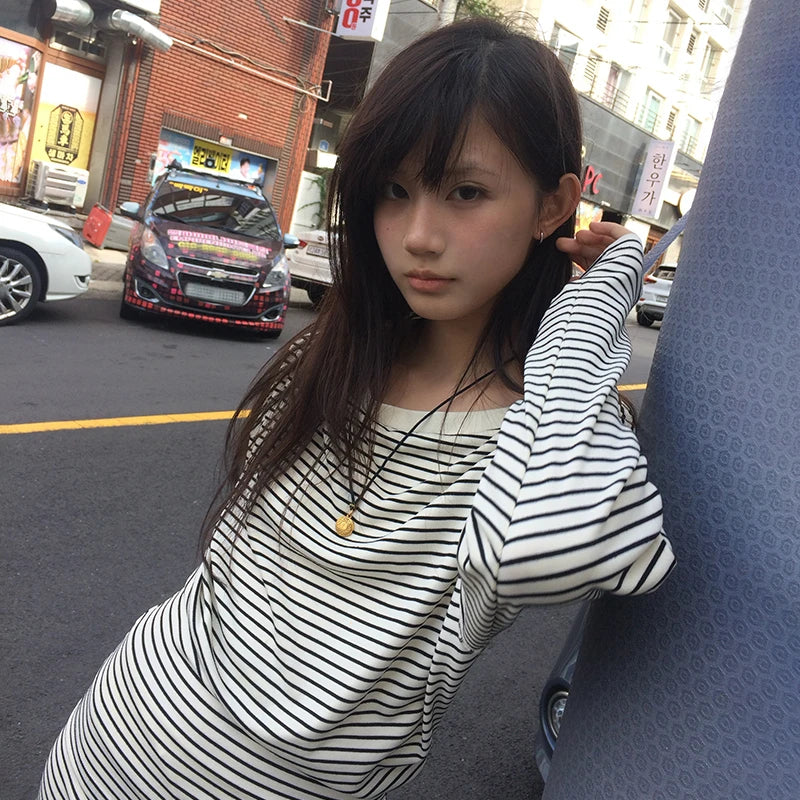 Striped Knit Long Sleeve Top