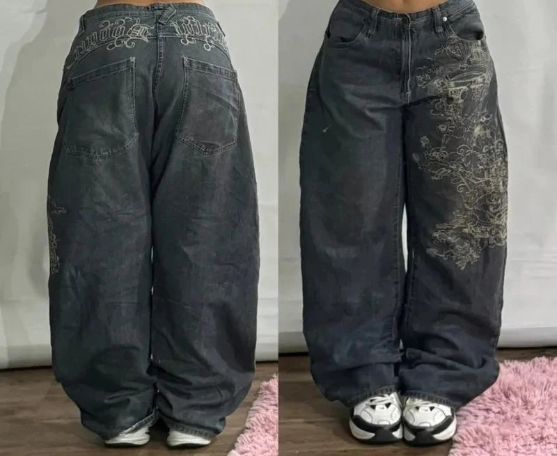 Graphic Embroidered Baggy Jeans