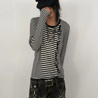 Striped Skull Print Long Sleeve Tee