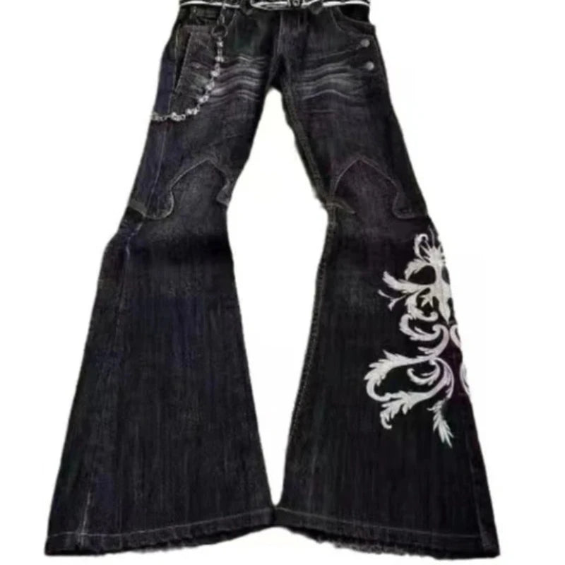Dragon Embroidered Flare Jeans