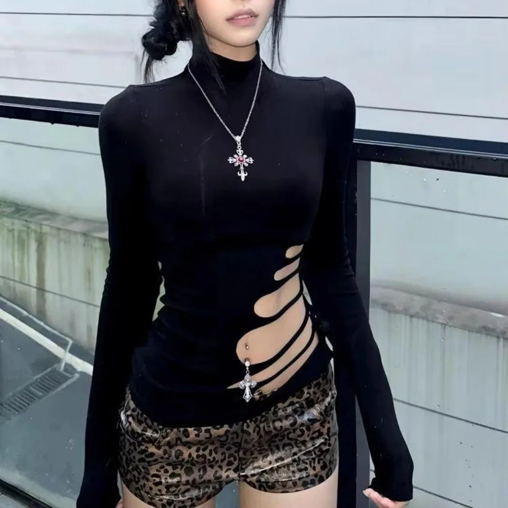 Cut-Out Turtleneck Top