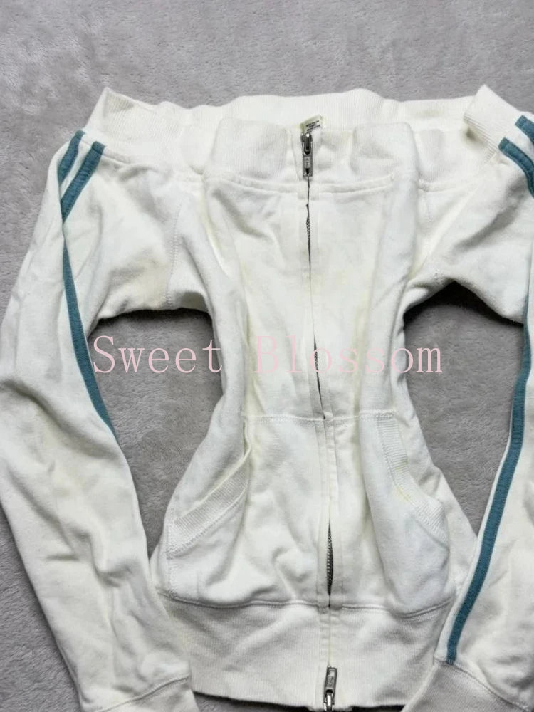 White Zip-Up Track Jacket