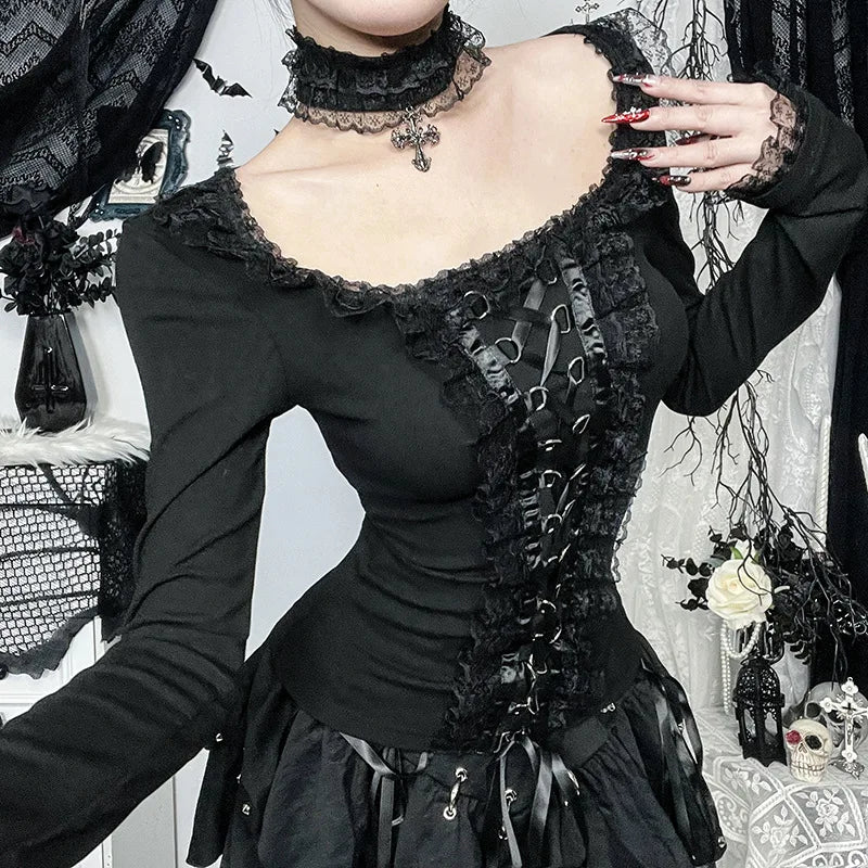 Lace Trim Gothic Top