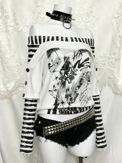 Striped Cat Print Hoodie
