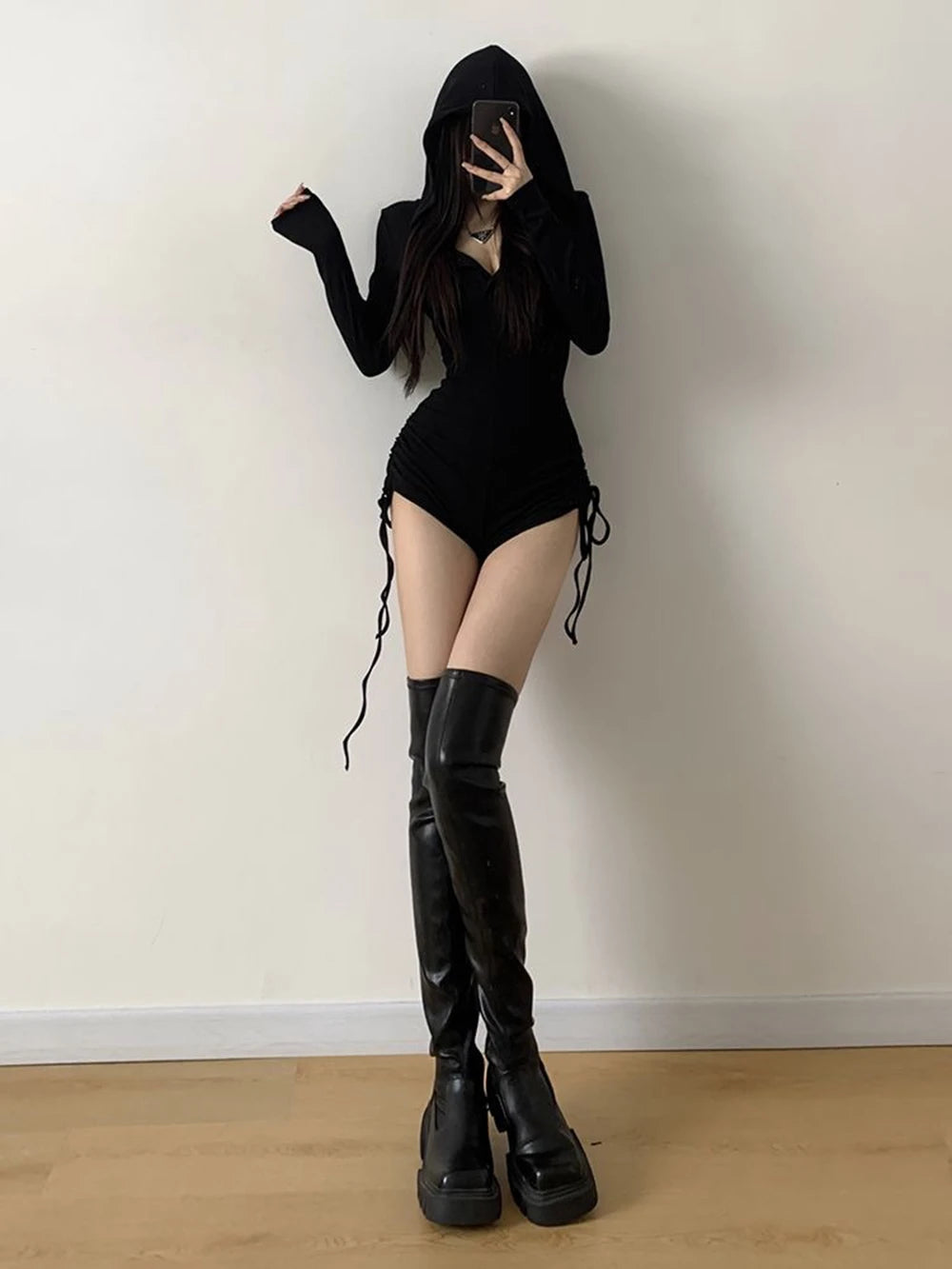 Hooded Black Bodysuit