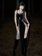 Velvet Lace-Up Maxi Dress
