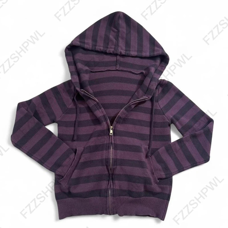 Purple Striped Zip-Up Hoodie