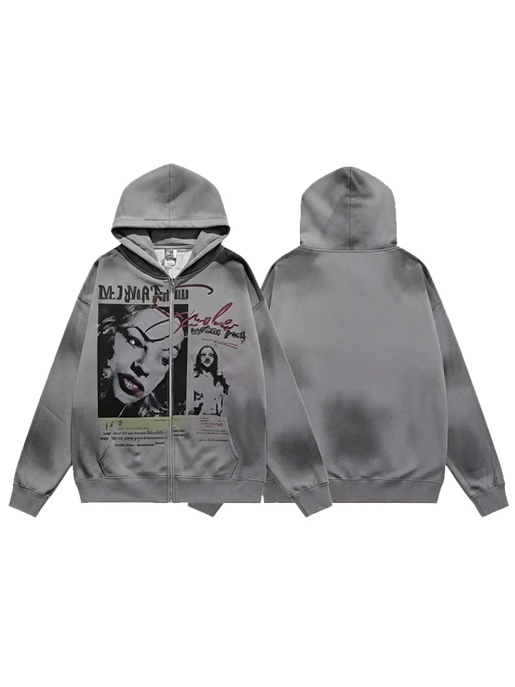 Graphic Print Zip-Up Hoodie