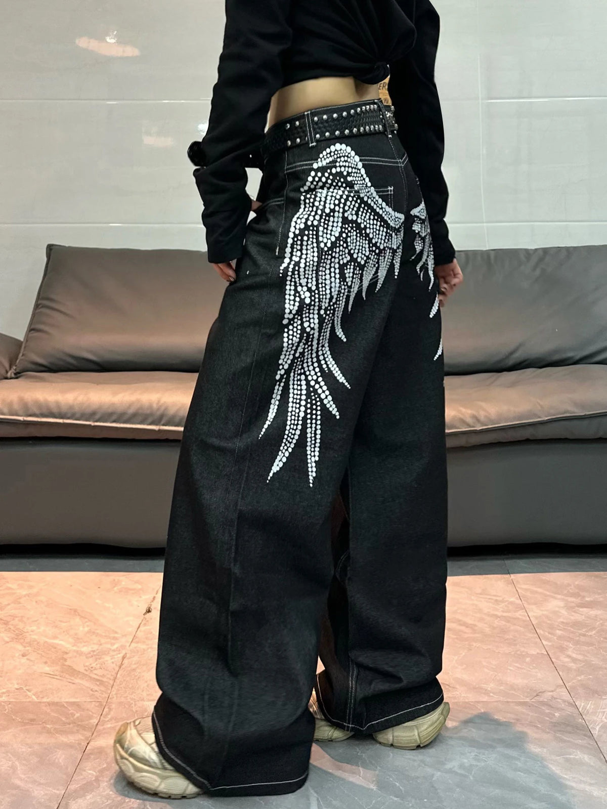 Wing Embroidered Baggy Jeans