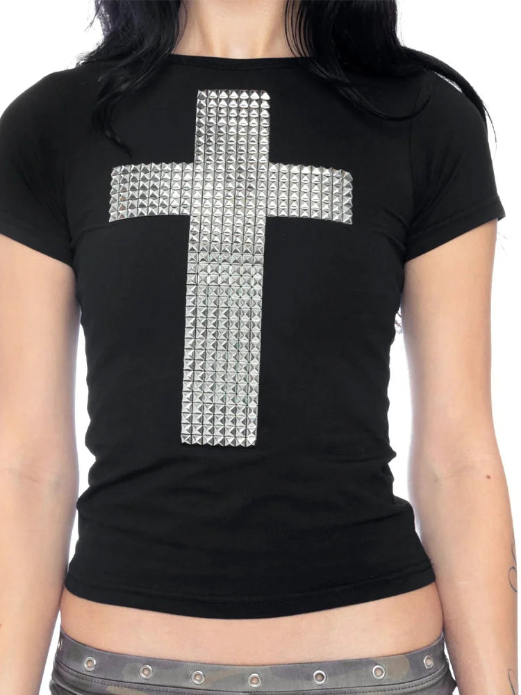 Cross Studded Black Tee